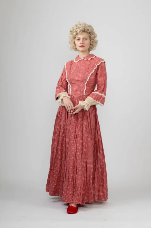 Sample Sale Vintage Long Dress in Red Print and Lace made by Batsheva