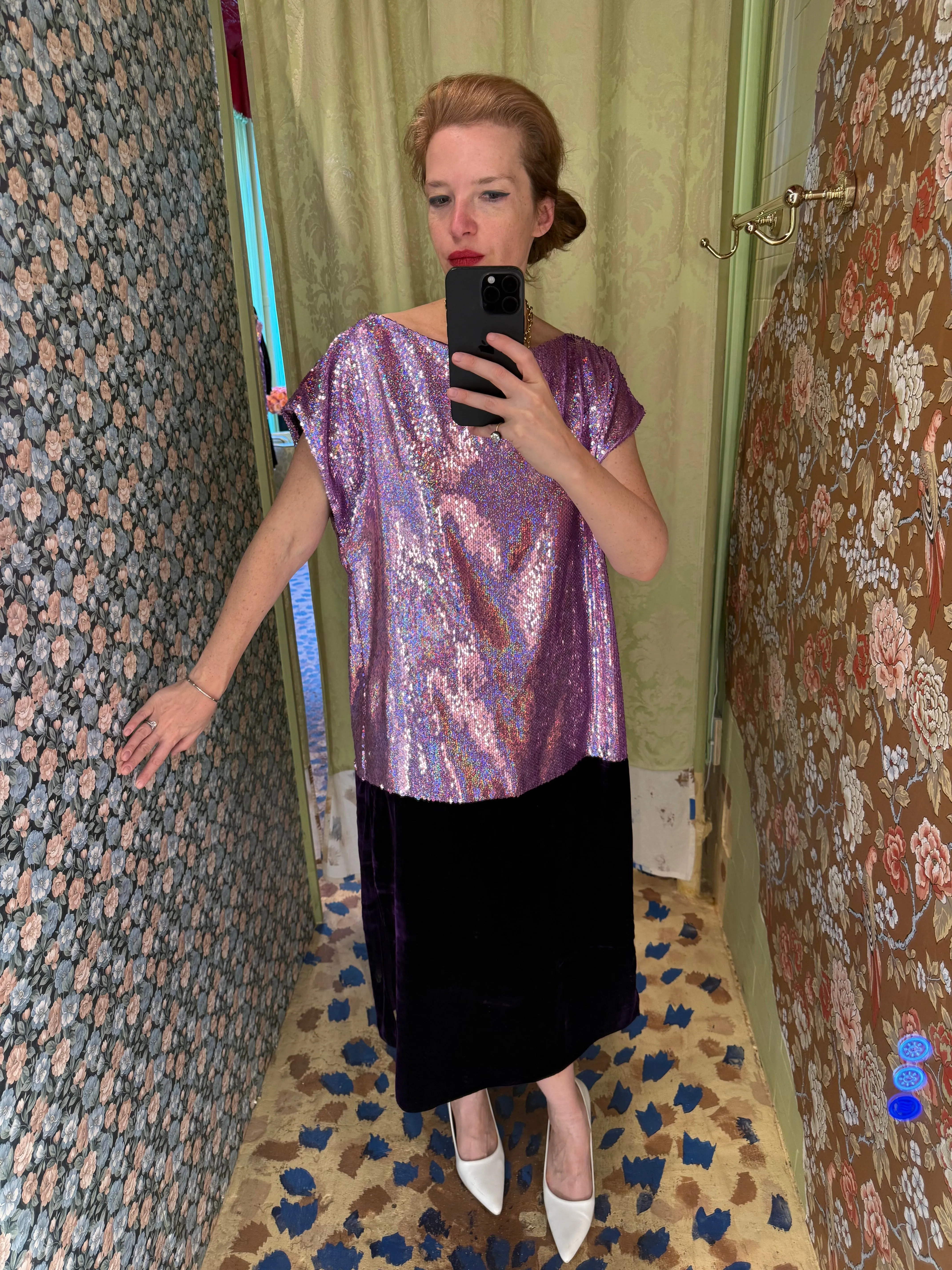 Caftan in Violet Sequin and Silk Velvet sold by Batsheva product image thumbnail 3