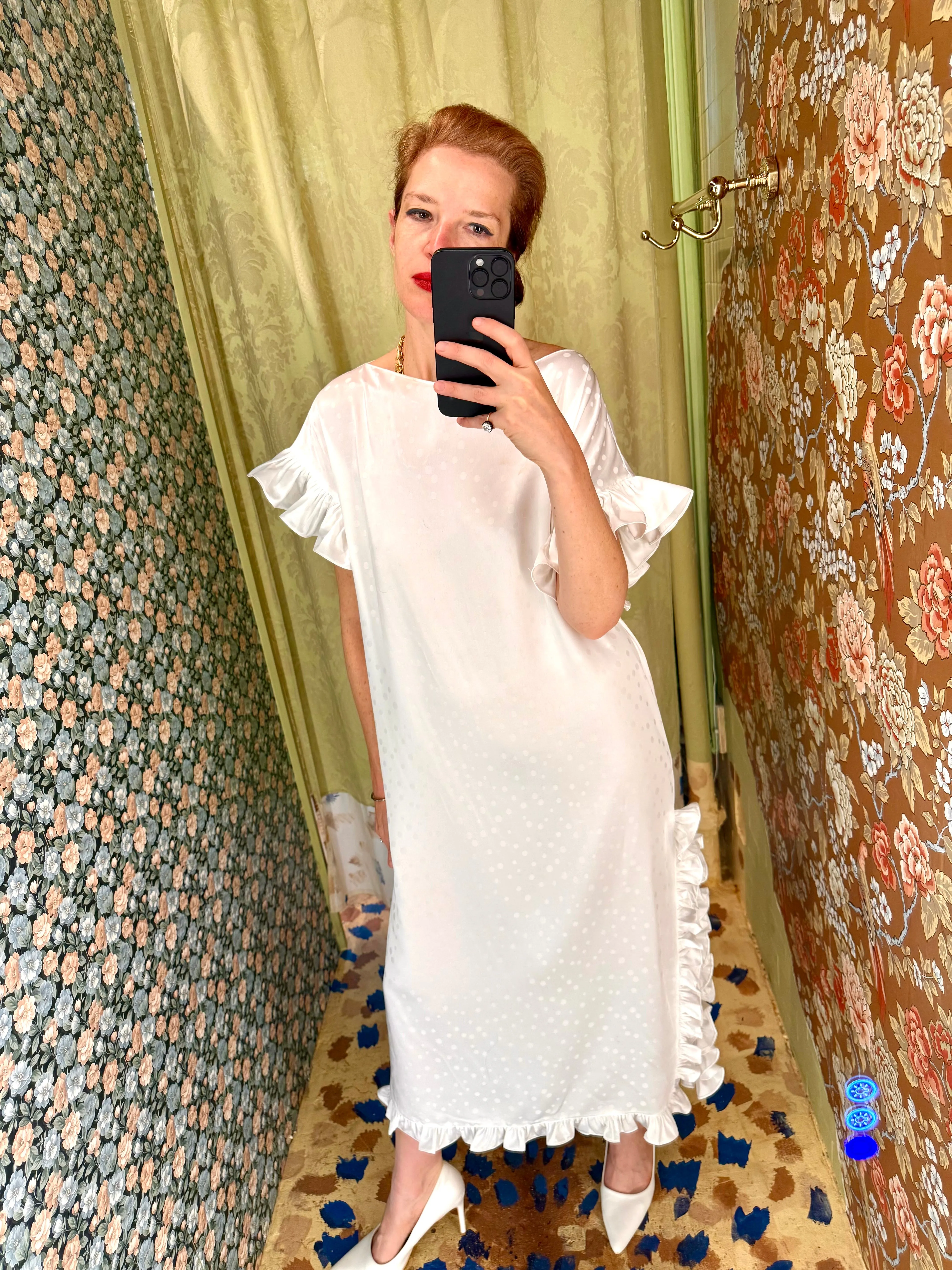 Caftan in White Dot Jacquard sold by Batsheva