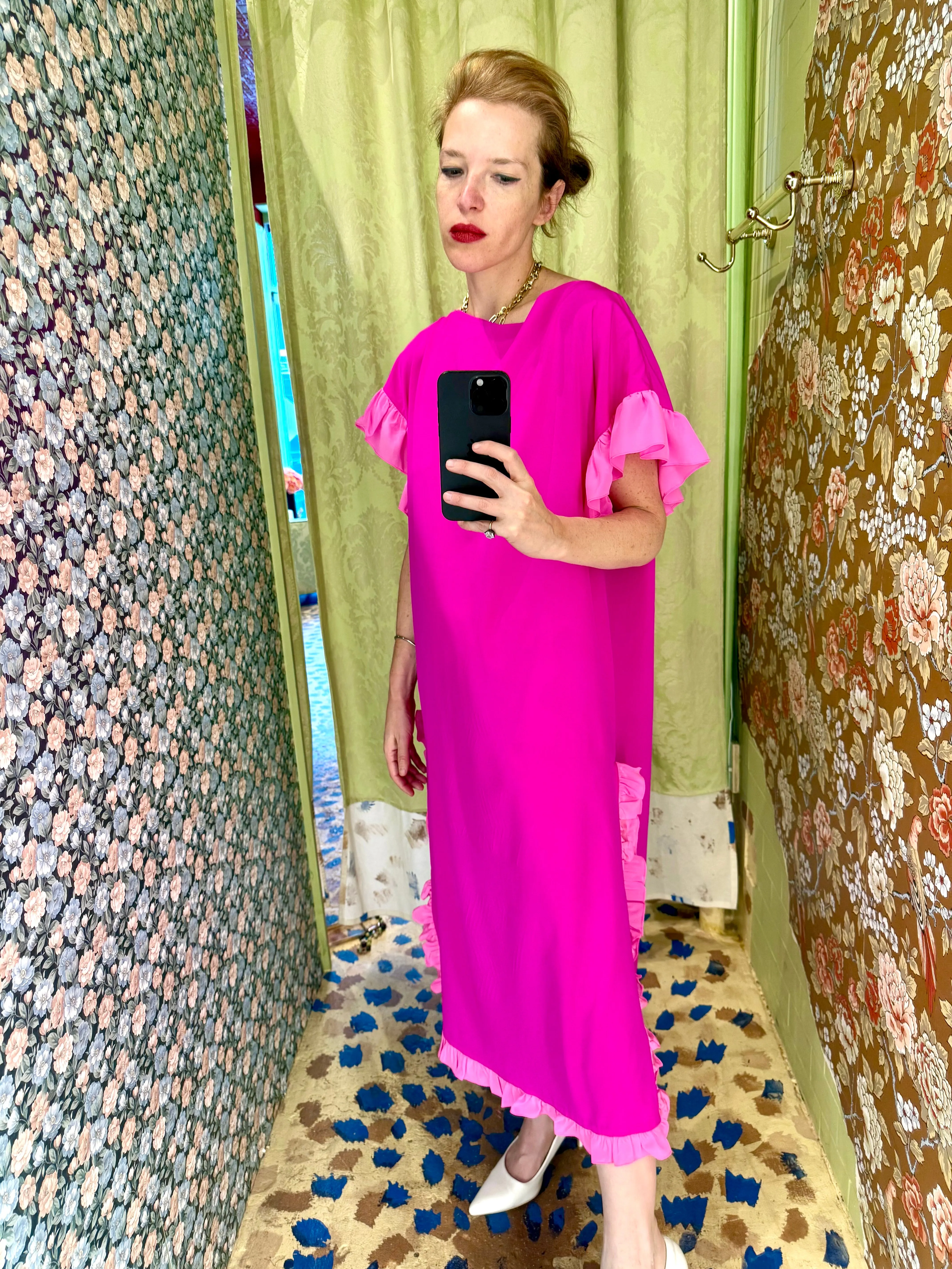 Caftan in Fuchsia Silk Crepe sold by Batsheva