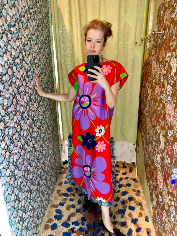Caftan in Vintage Red Graphic Floral sold by Batsheva