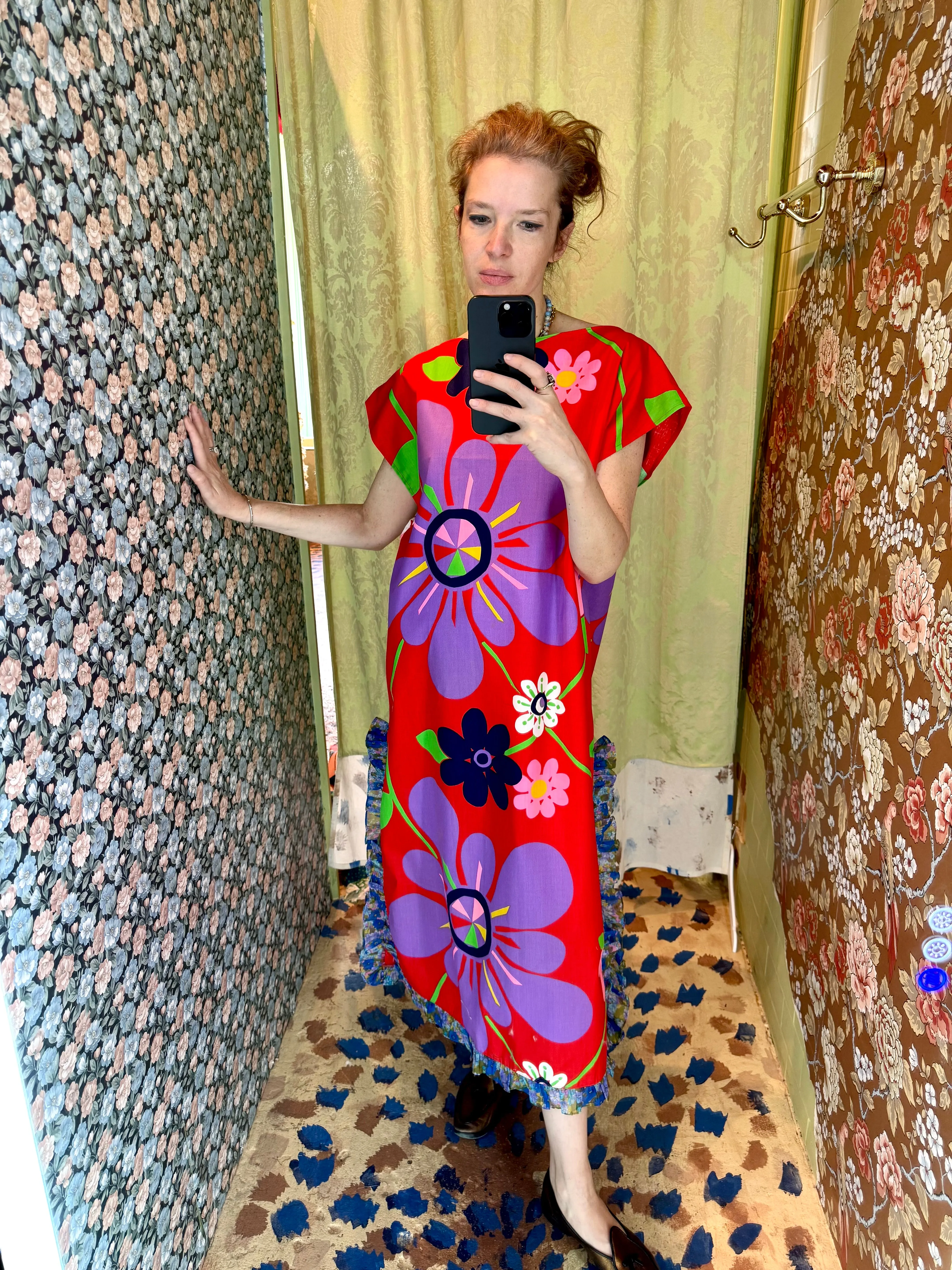 Caftan in Vintage Red Graphic Floral sold by Batsheva