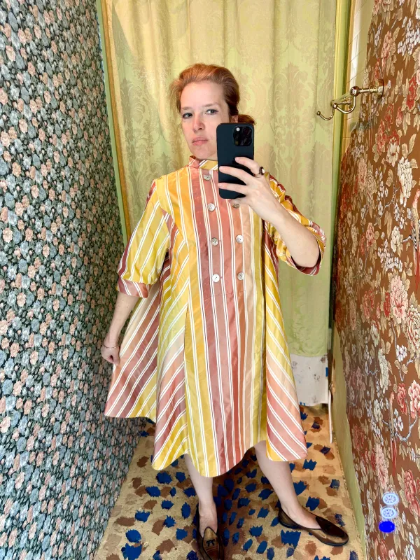 Beray Coat Dress in Striped Silk Taffeta made by Batsheva