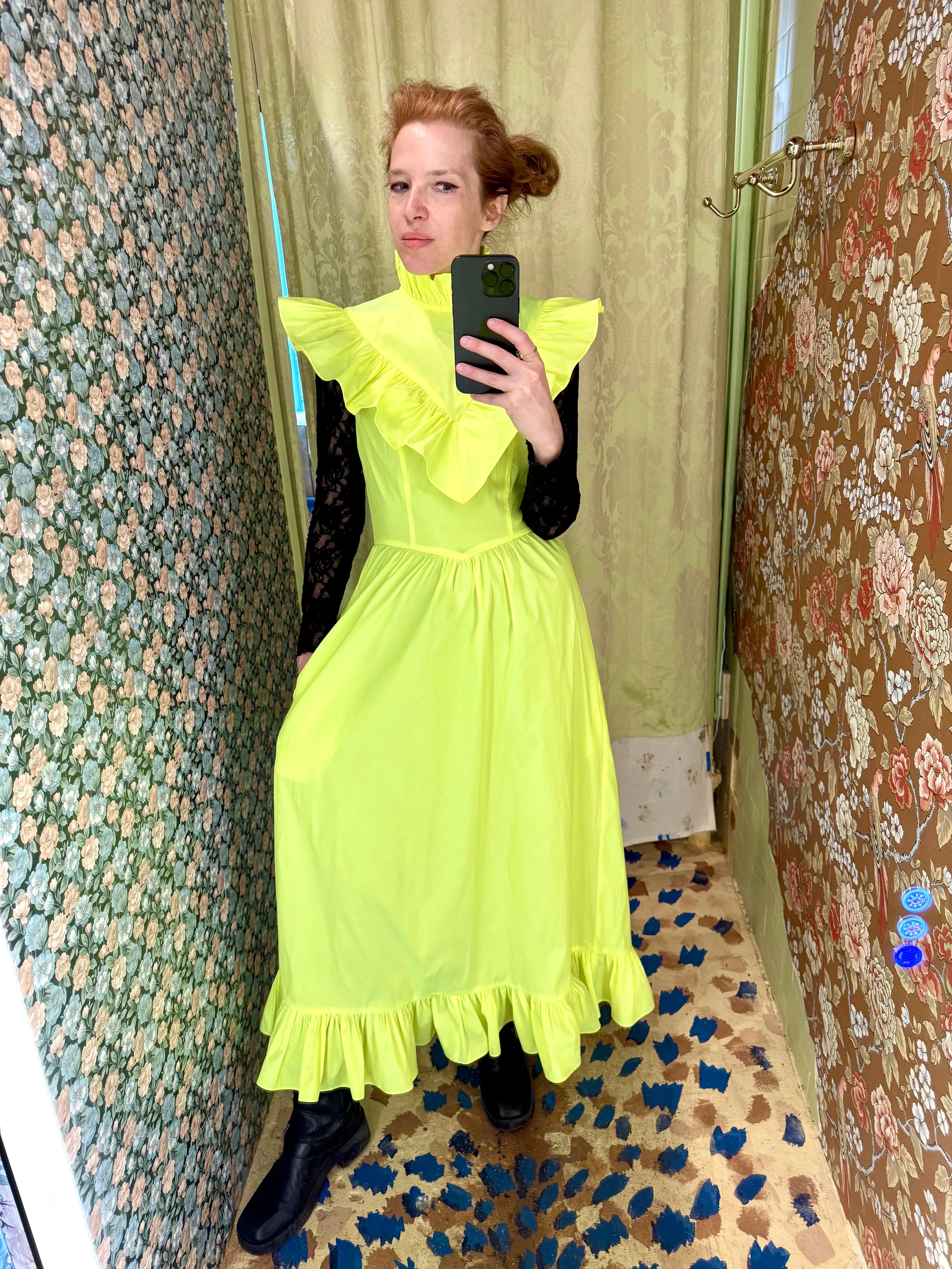 Caroline Dress in Neon Yellow Taffeta sold by Batsheva