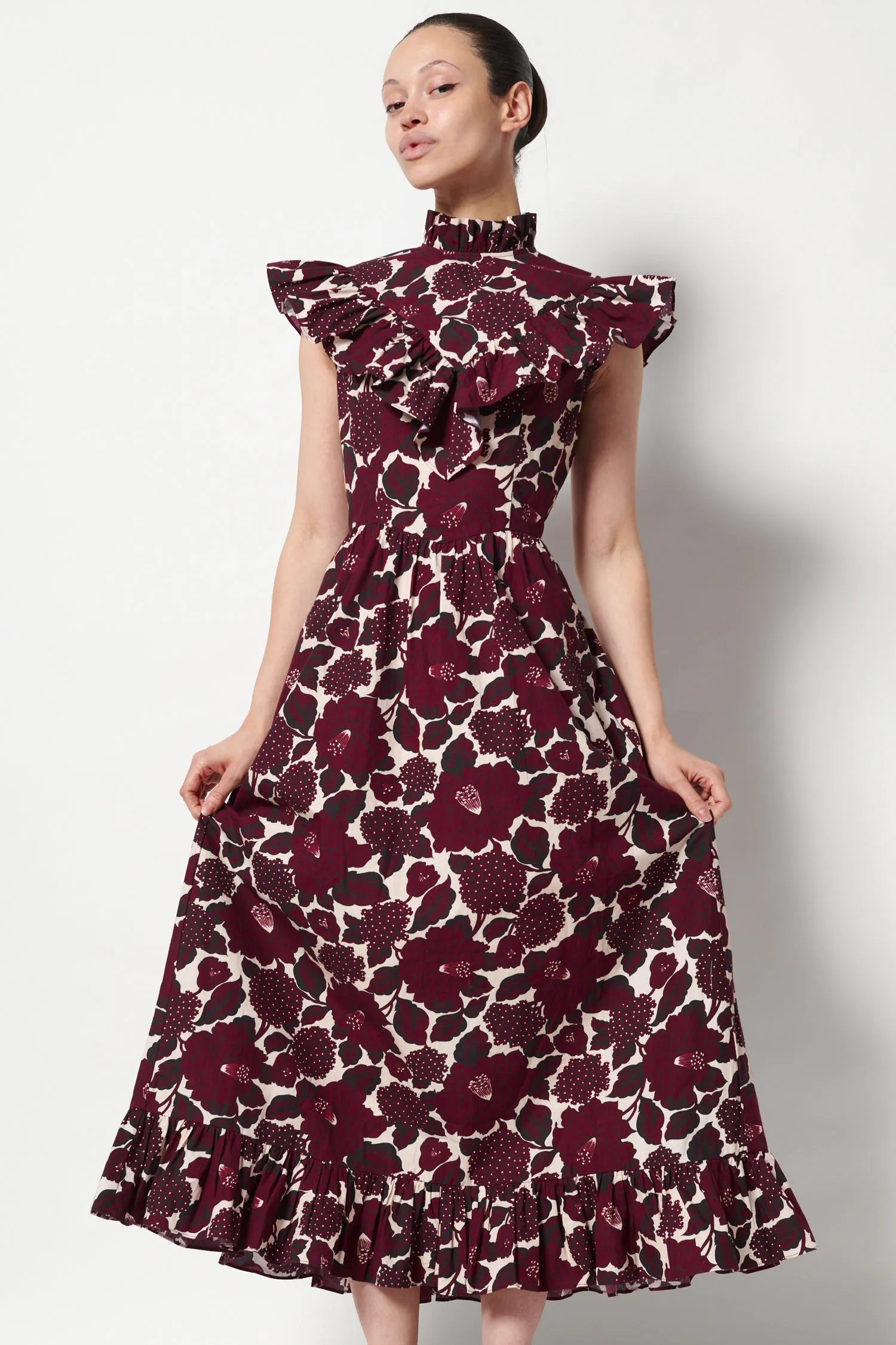 Caroline Dress in Merlot Floral sold by Batsheva