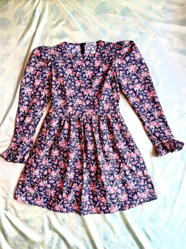 Square Neck Mini Prairie Dress in Black Roses made by Batsheva