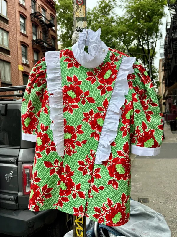 Claire Blouse in Vintage Green and Red Floral made by Batsheva