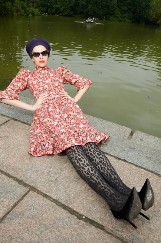 Spring Prairie Dress in Burgundy Roses made by Batsheva