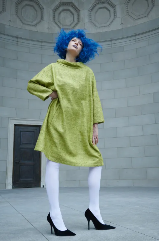 Abigail Dress in Chartreuse Raw Silk sold by Batsheva