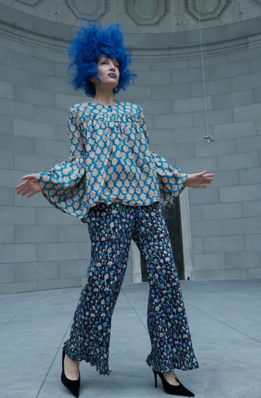 Ruffle Pant in Black Floral made by Batsheva