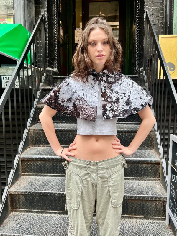 Synergy Cape in Black and White Flip Sequin sold by Batsheva