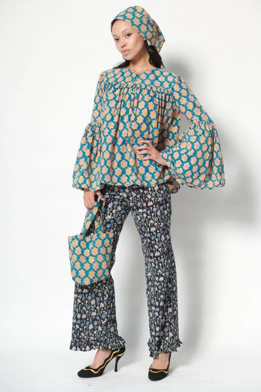 Block-Printed Scarf in Blue made by Batsheva