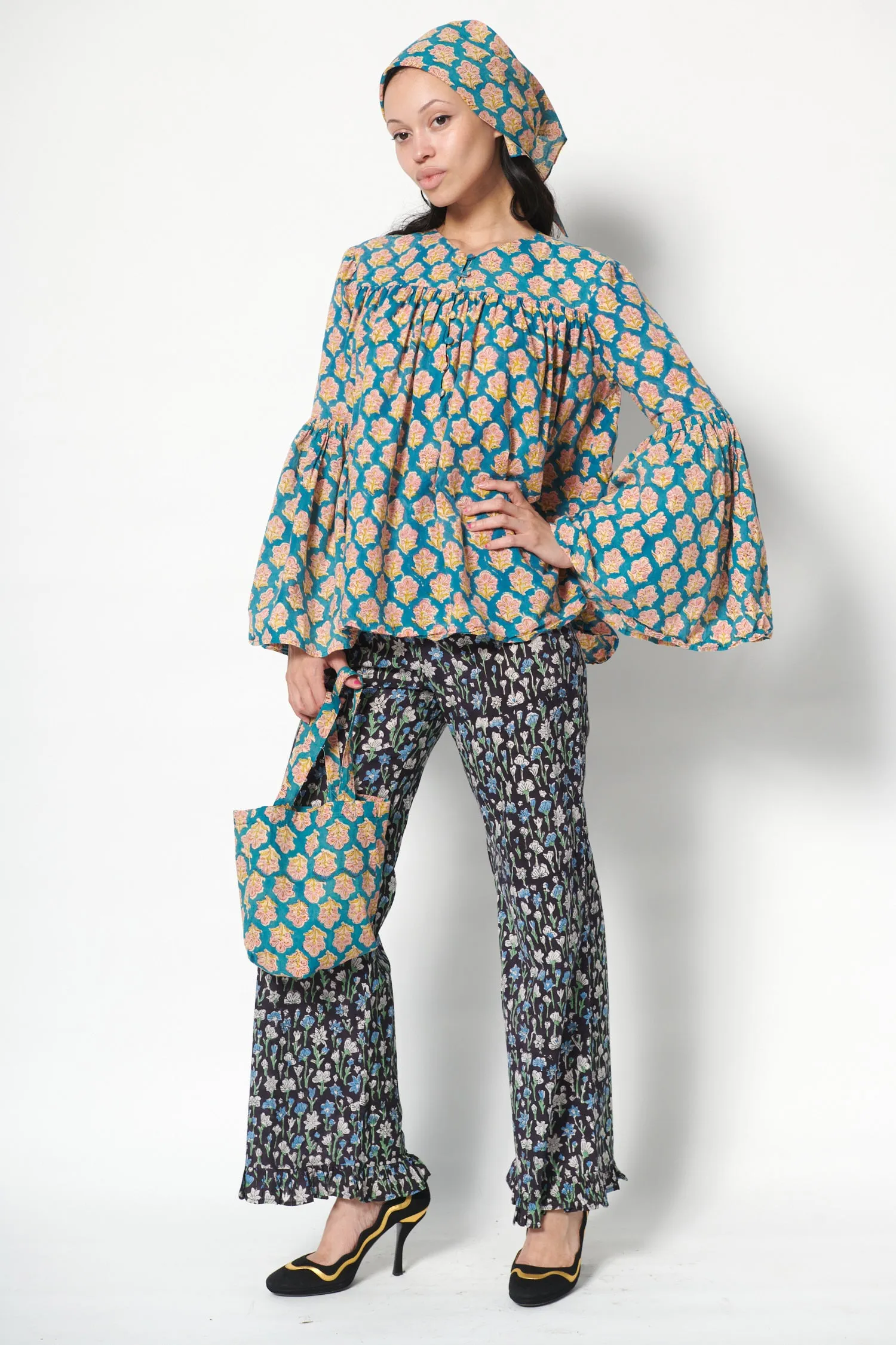 Block-Printed Scarf in Blue sold by Batsheva