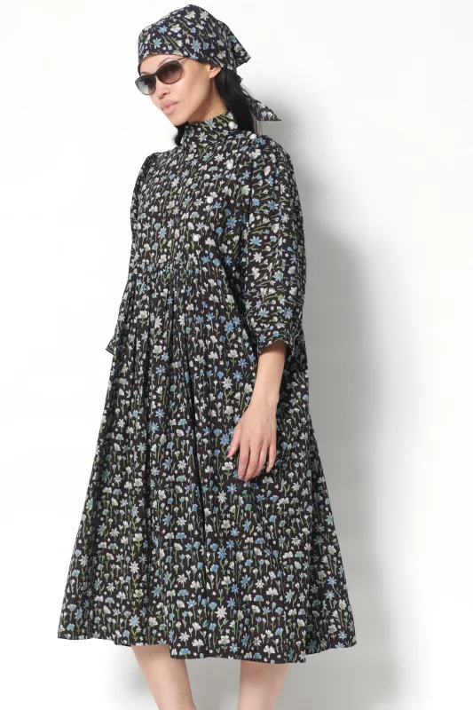 Smock Dress in Black Floral made by Batsheva