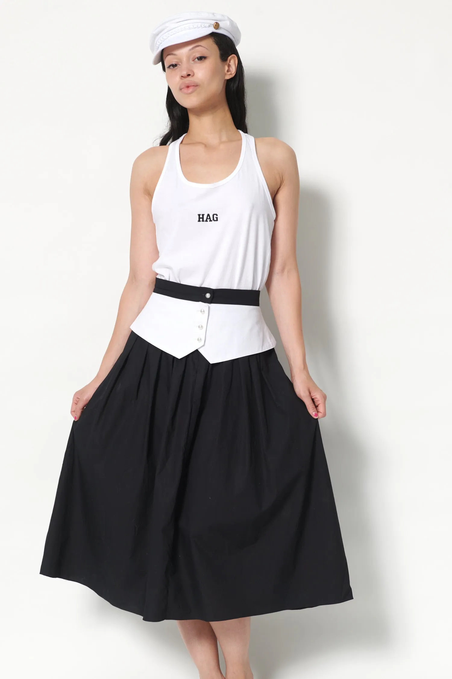 Landa Skirt in Black and White Poplin sold by Batsheva