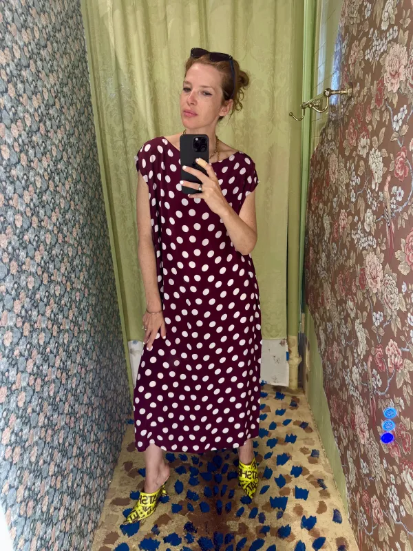 Dancer's Caftan in Merlot Dots made by Batsheva