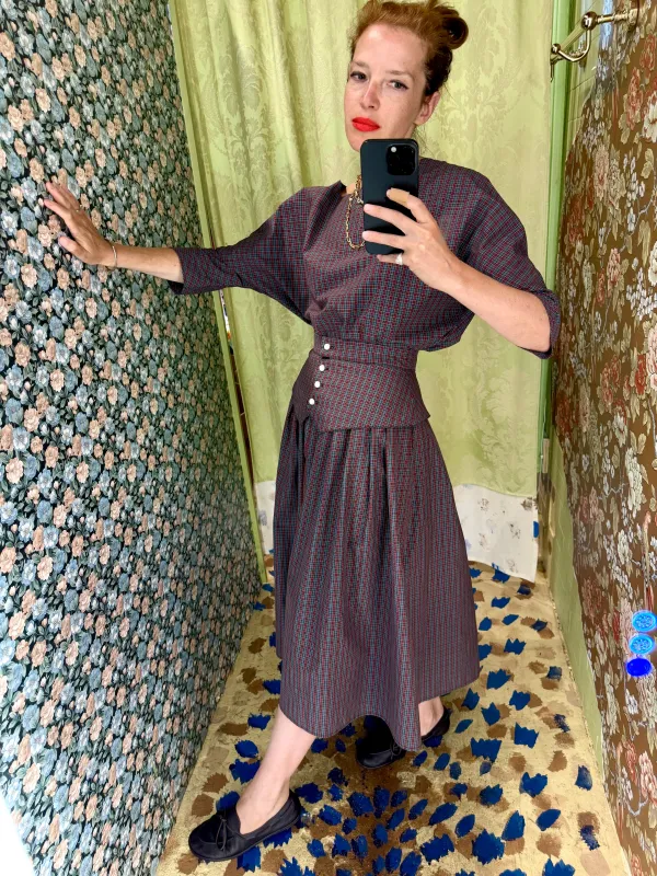 Landa Skirt in Burgundy Tartan sold by Batsheva