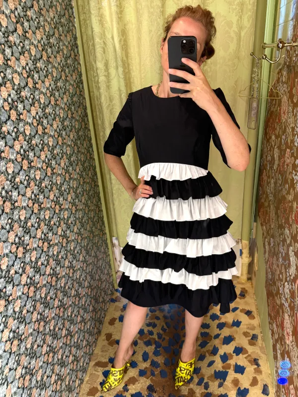 Therese Dress in Black and White Poplin made by Batsheva