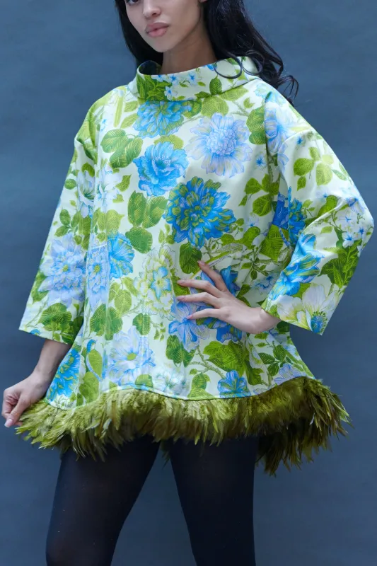 Abigail Coat in Floral Upholstery with Green Feathers sold by Batsheva