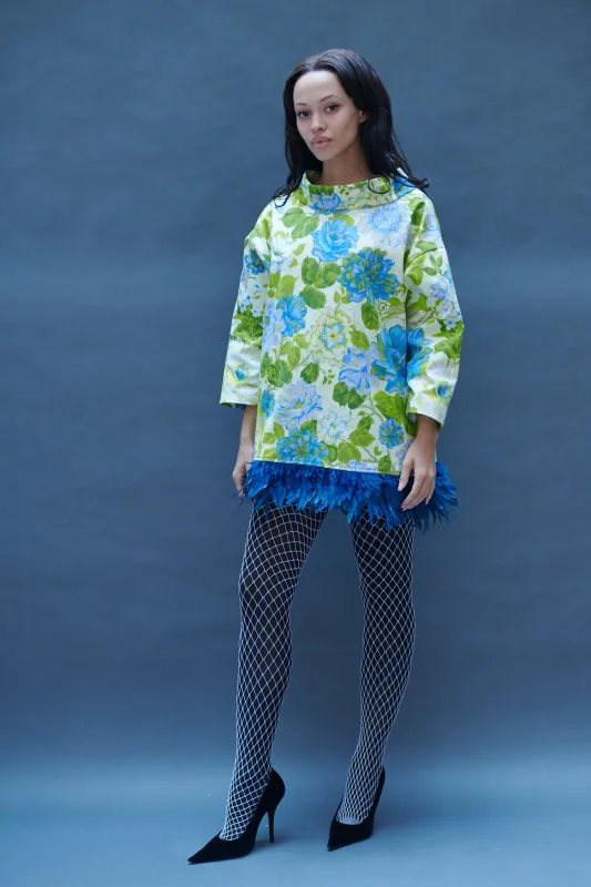 Abigail Coat in Floral Upholstery with Blue Feathers sold by Batsheva