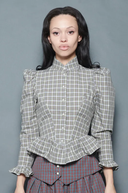 Grace Blouse in Beige Tartan sold by Batsheva