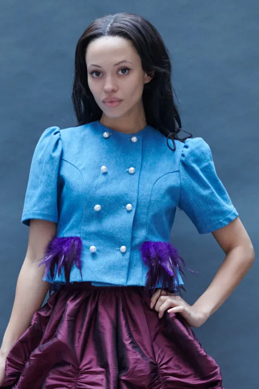 Eva Jacket in Denim with Feathers made by Batsheva