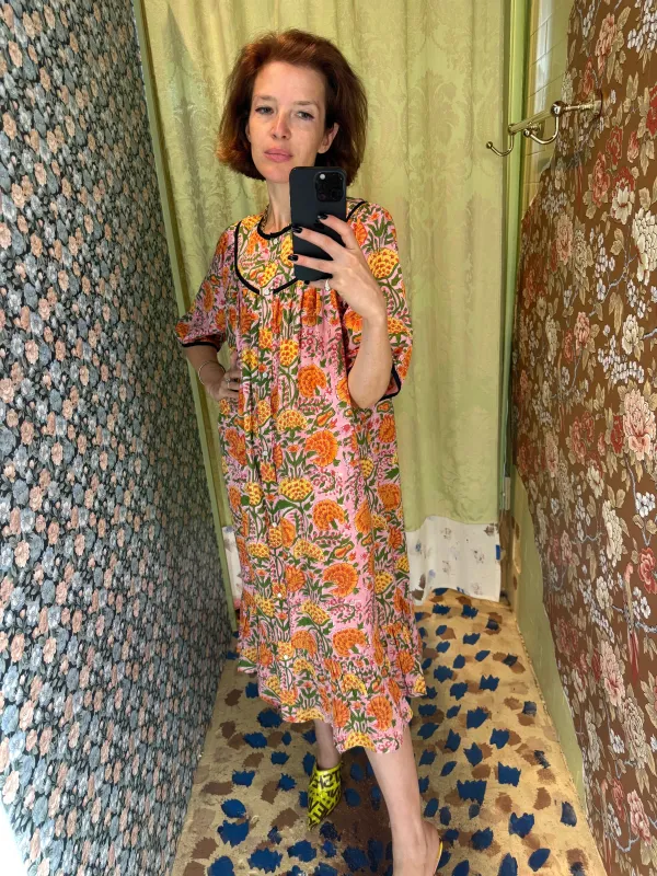 Snap Housedress in Pink Marigold made by Batsheva
