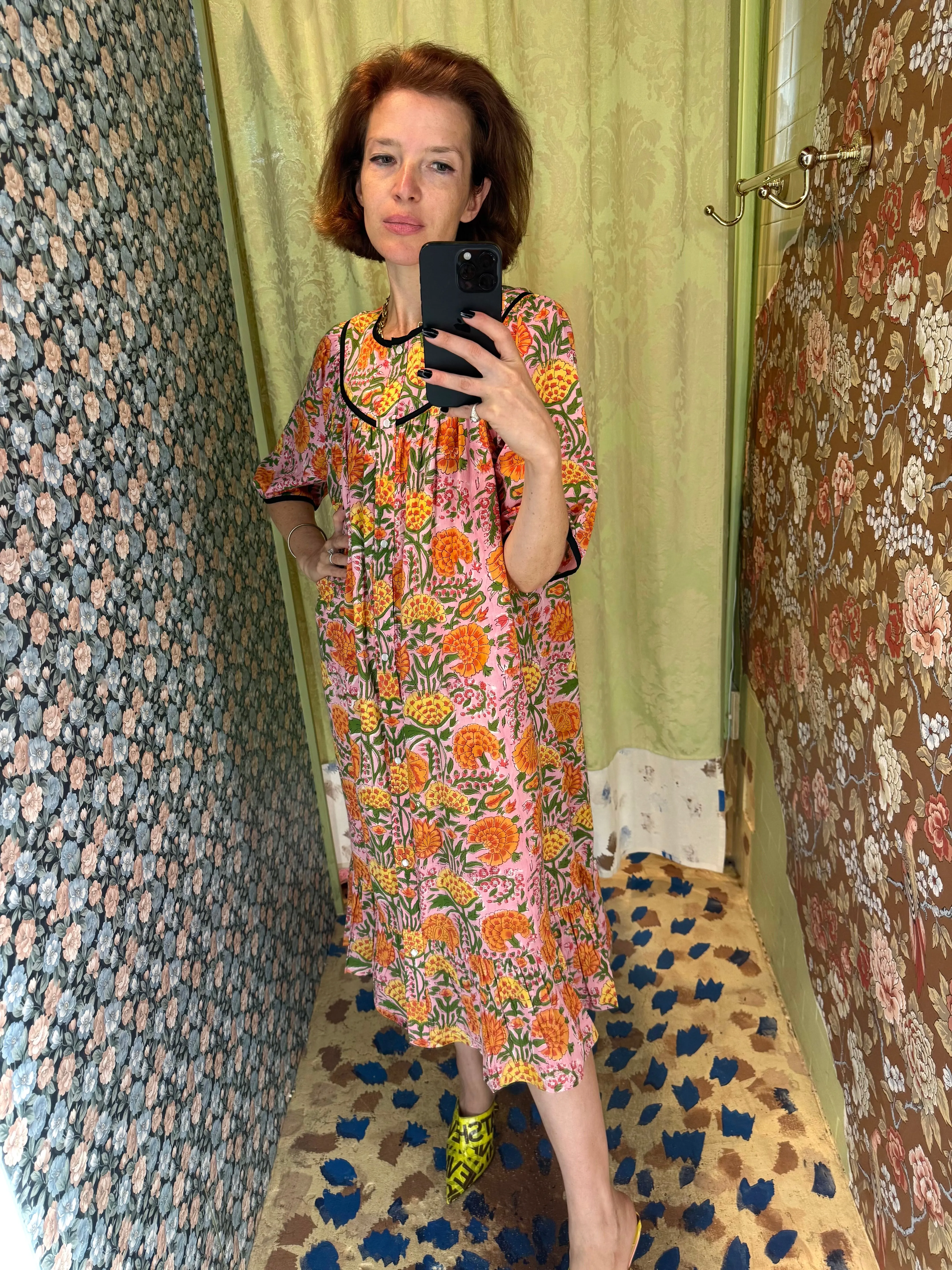 Snap Housedress in Pink Marigold sold by Batsheva