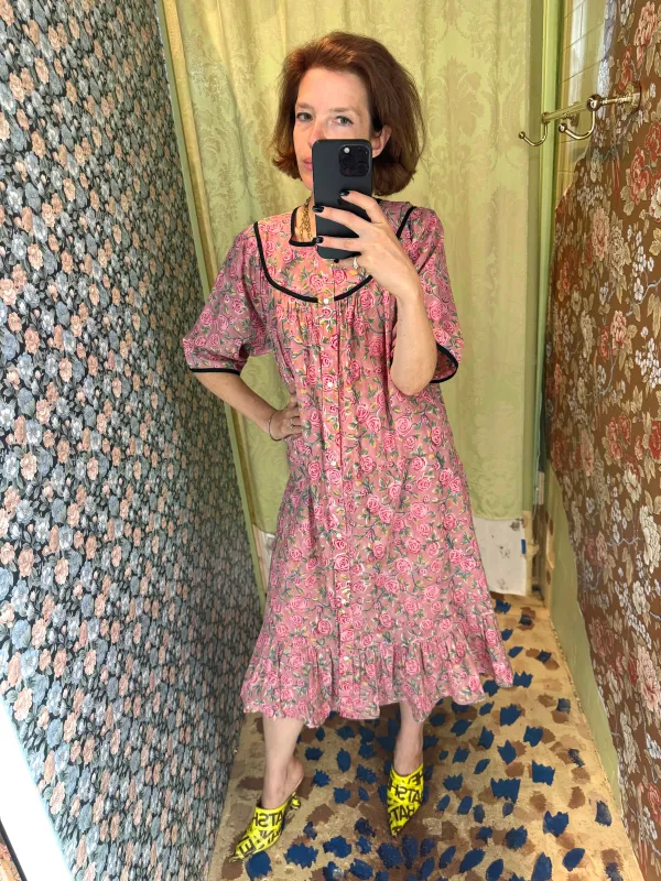 Snap Housedress in Pink Roses made by Batsheva