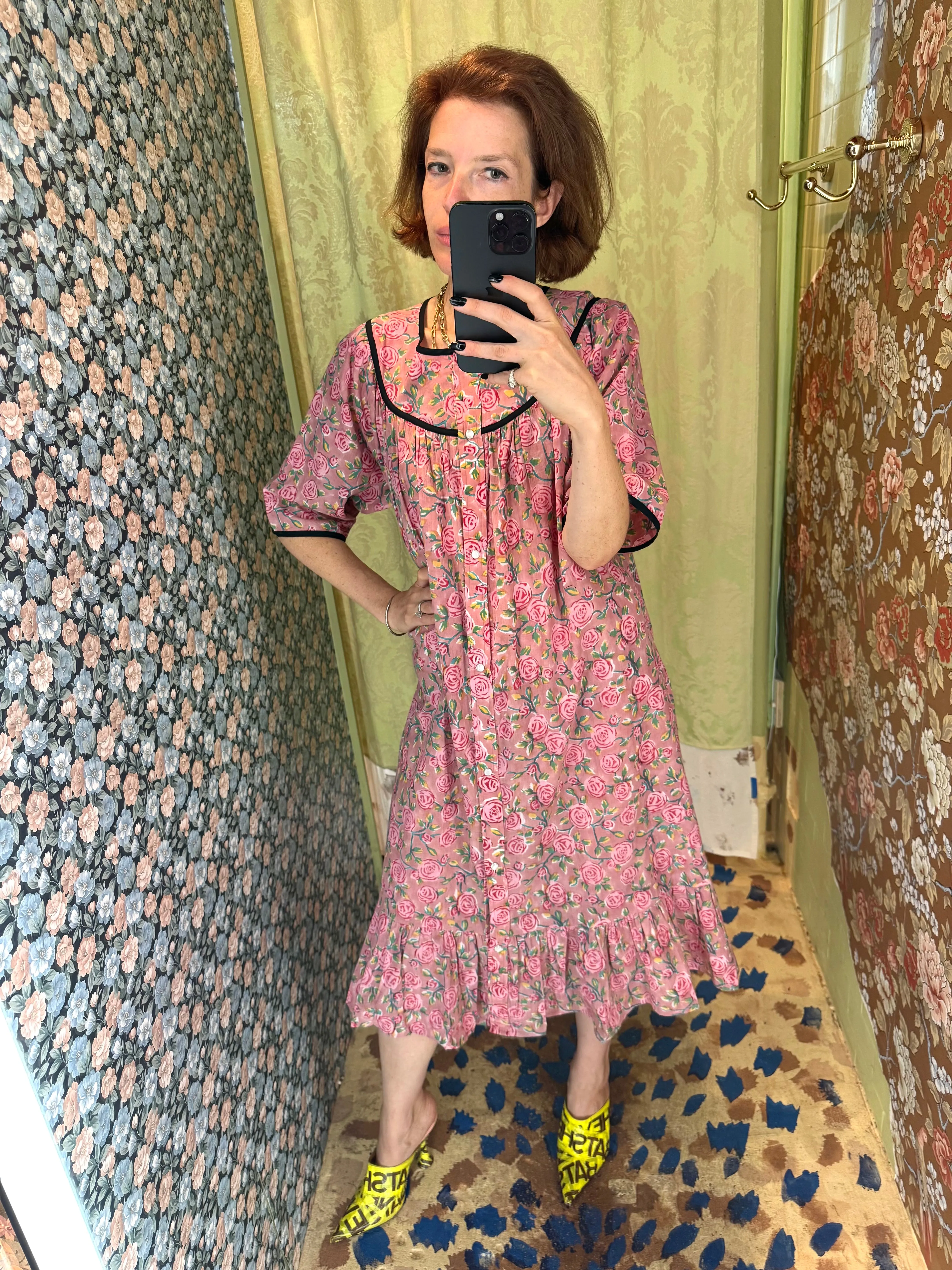 Snap Housedress in Pink Roses sold by Batsheva