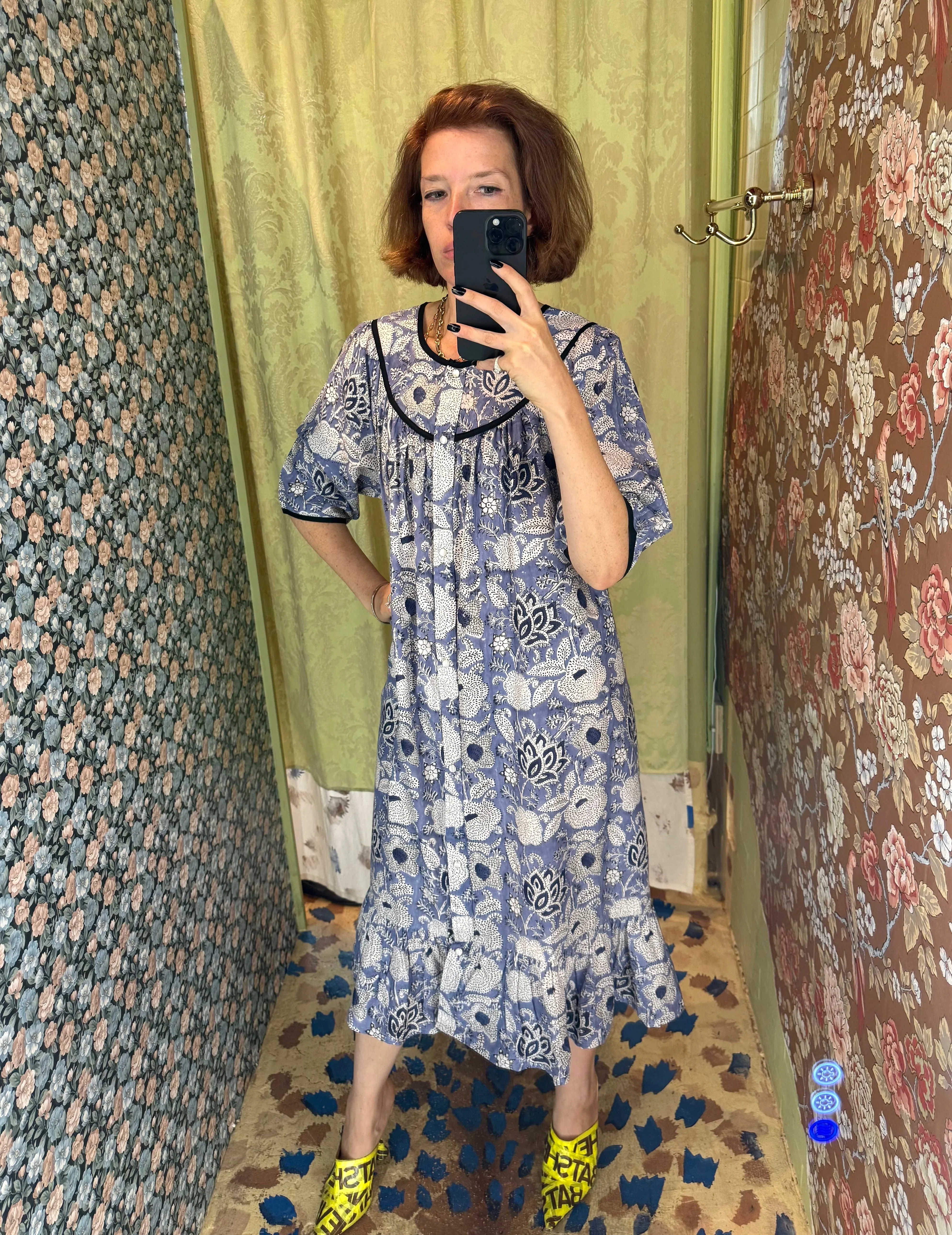 Snap Housedress in Blue Flowers sold by Batsheva