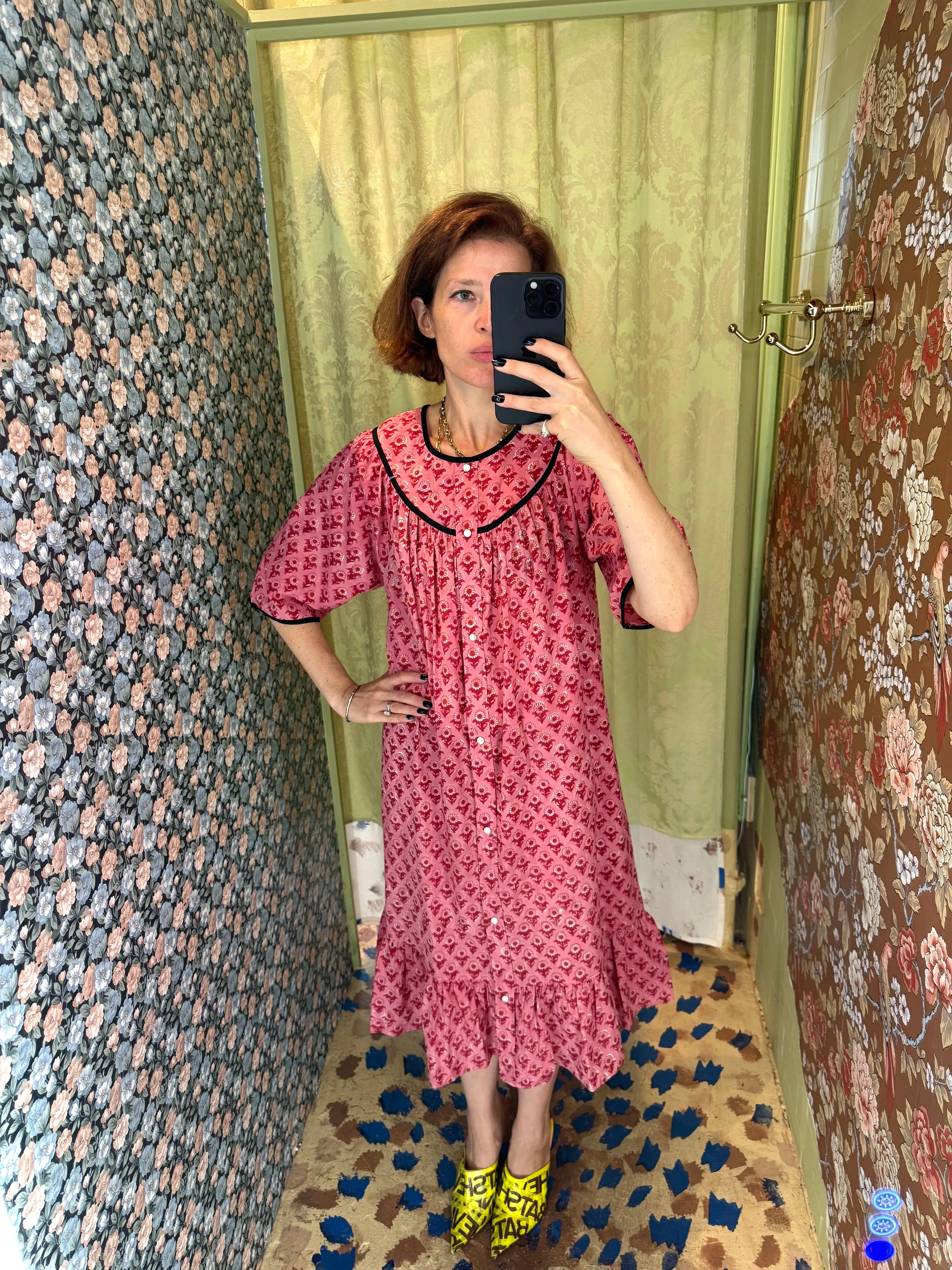 Snap Housedress in Pink and Red Sunflowers sold by Batsheva product image thumbnail 2