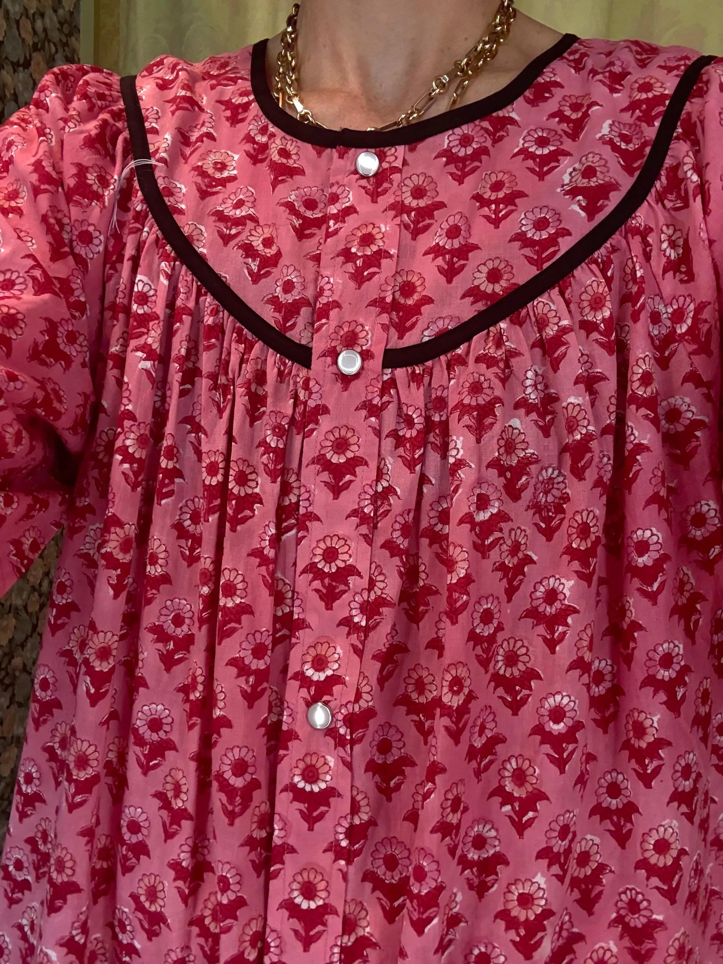 Snap Housedress in Pink and Red Sunflowers sold by Batsheva product image thumbnail 4