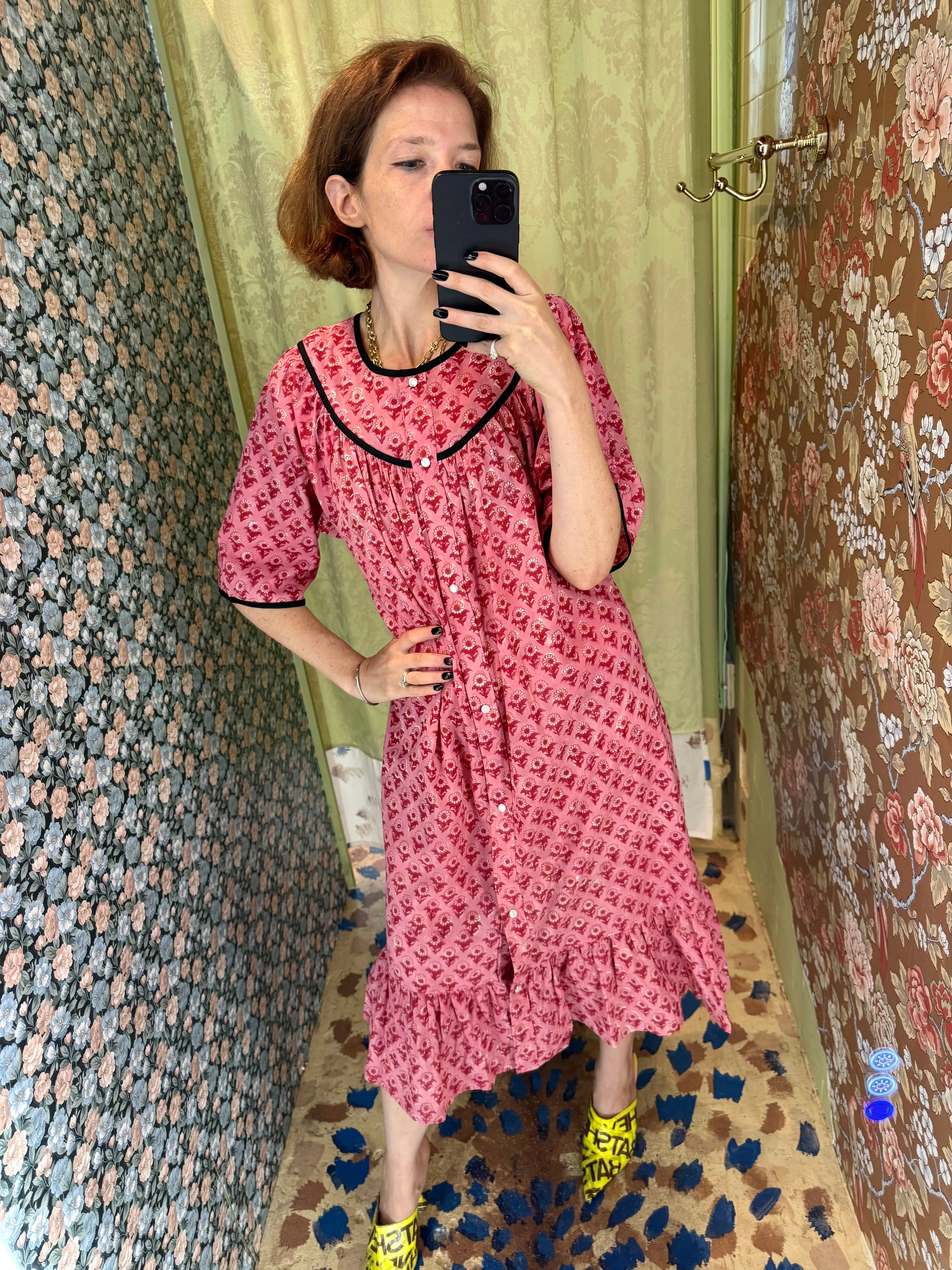 Snap Housedress in Pink and Red Sunflowers sold by Batsheva product image thumbnail 3