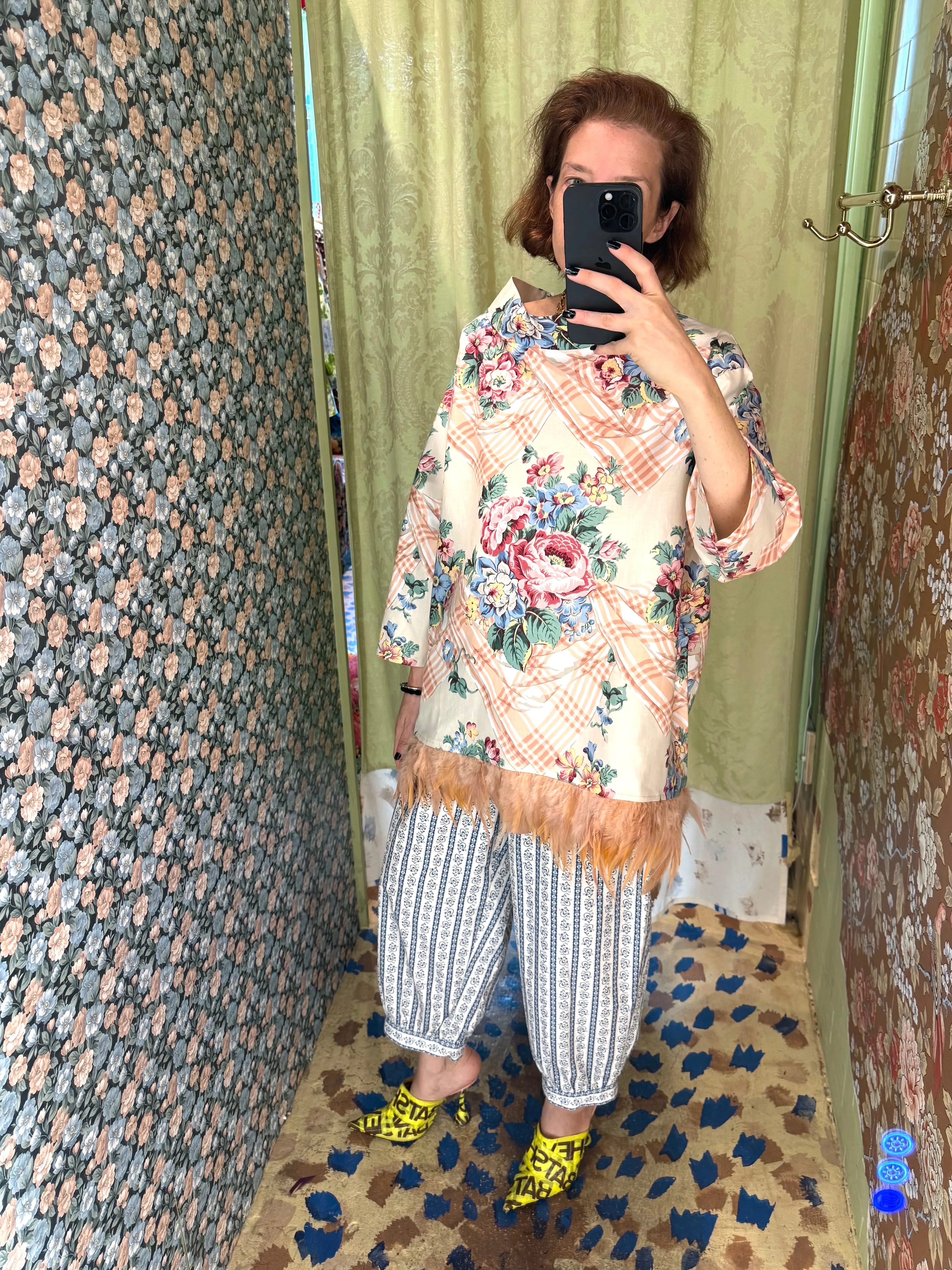 Abigail Coatdress in Trompe L'Oeil Upholstery with Pink Feathers sold by Batsheva product image thumbnail 3