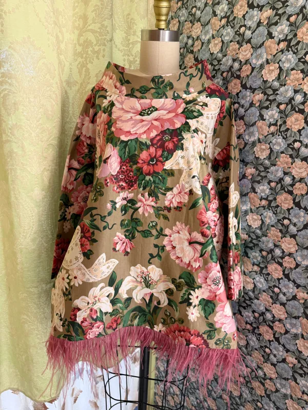 Abigail Coatdress in Rose and Bow Upholstery with Ostrich Feathers sold by Batsheva