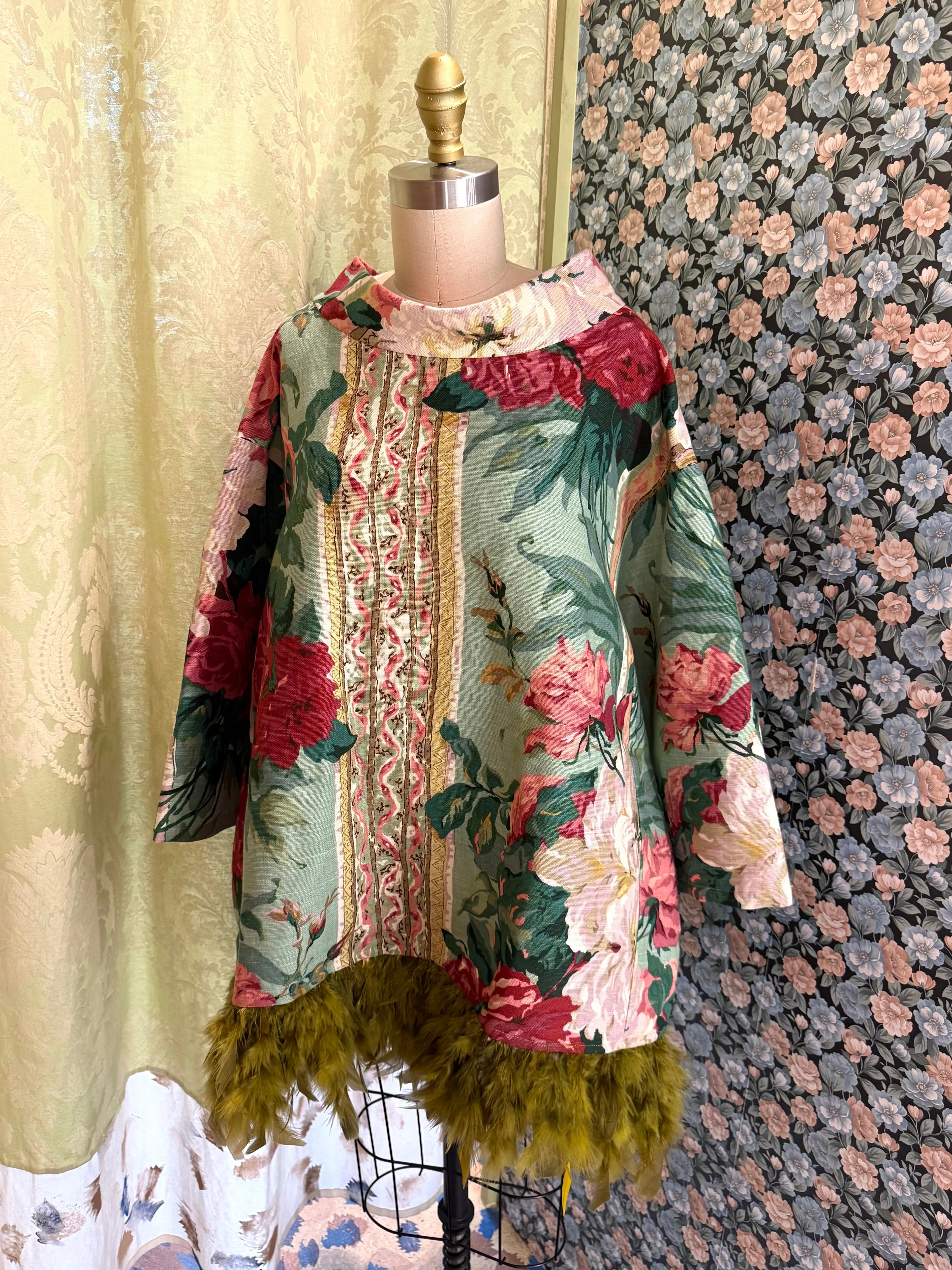 Abigail Coatdress in Green Floral Upholstery with Green Feathers sold by Batsheva product image thumbnail 4