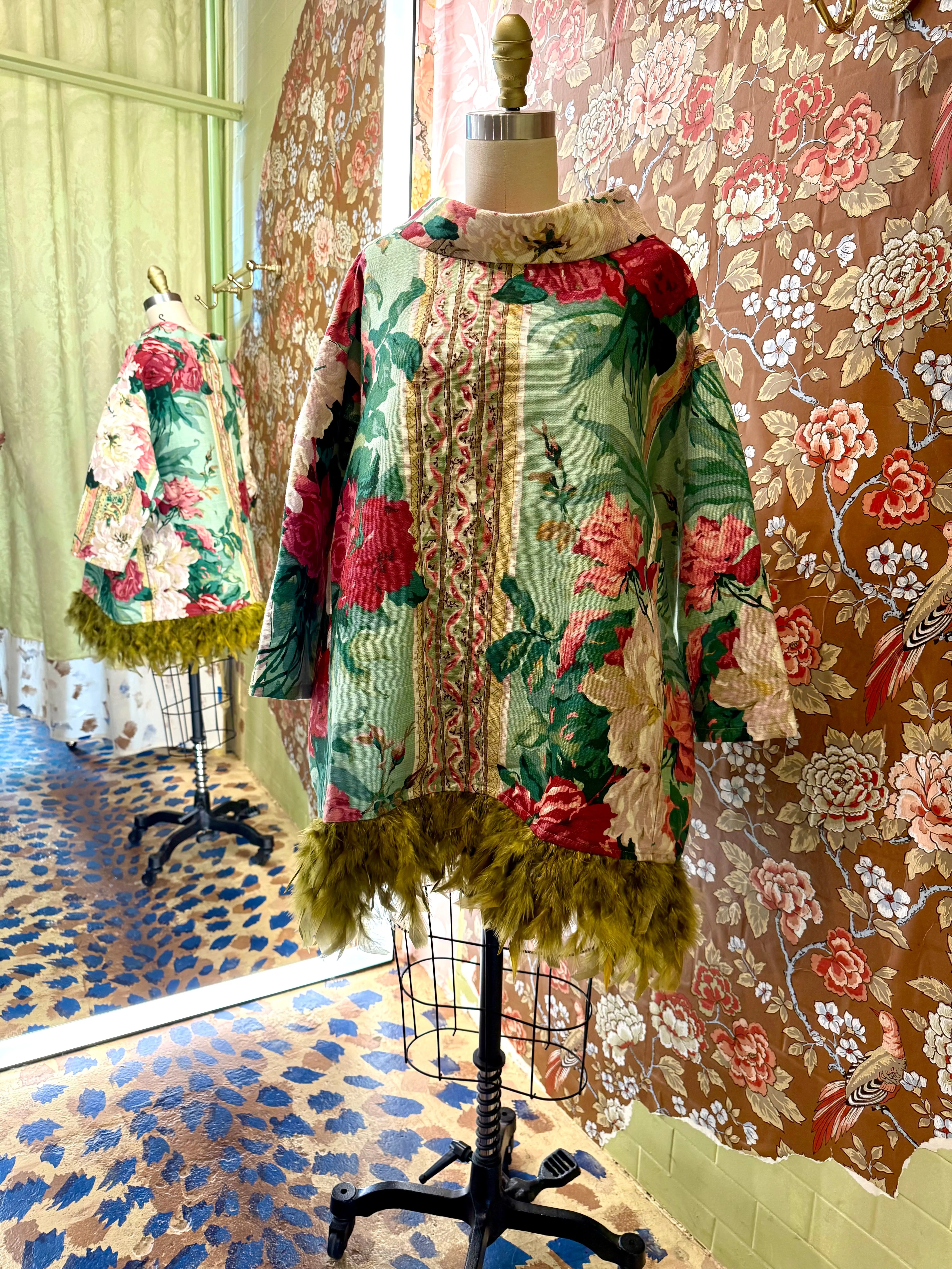 Abigail Coatdress in Green Floral Upholstery with Green Feathers sold by Batsheva product image thumbnail 2