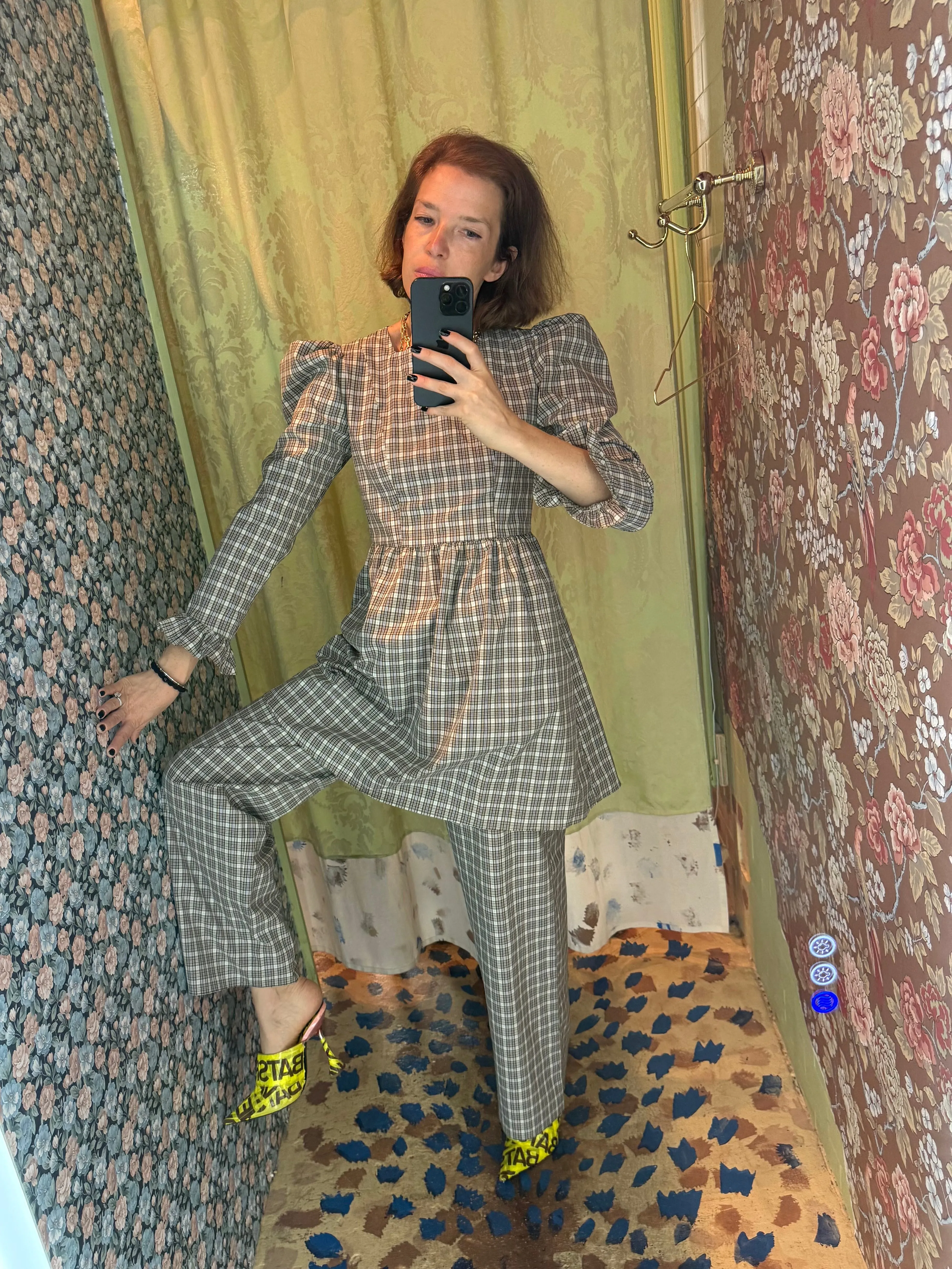 Square Neck Mini Prairie Dress in Beige Tartan sold by Batsheva product image thumbnail 3