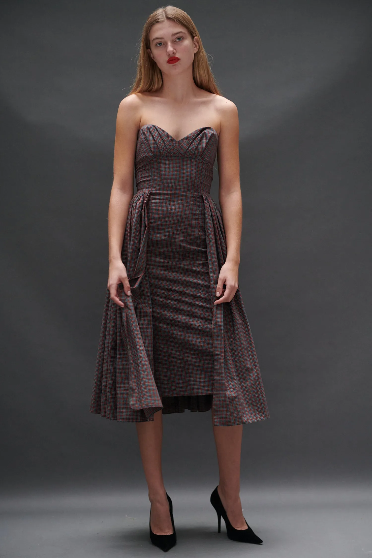 Arya Dress in Burgundy Tartan sold by Batsheva