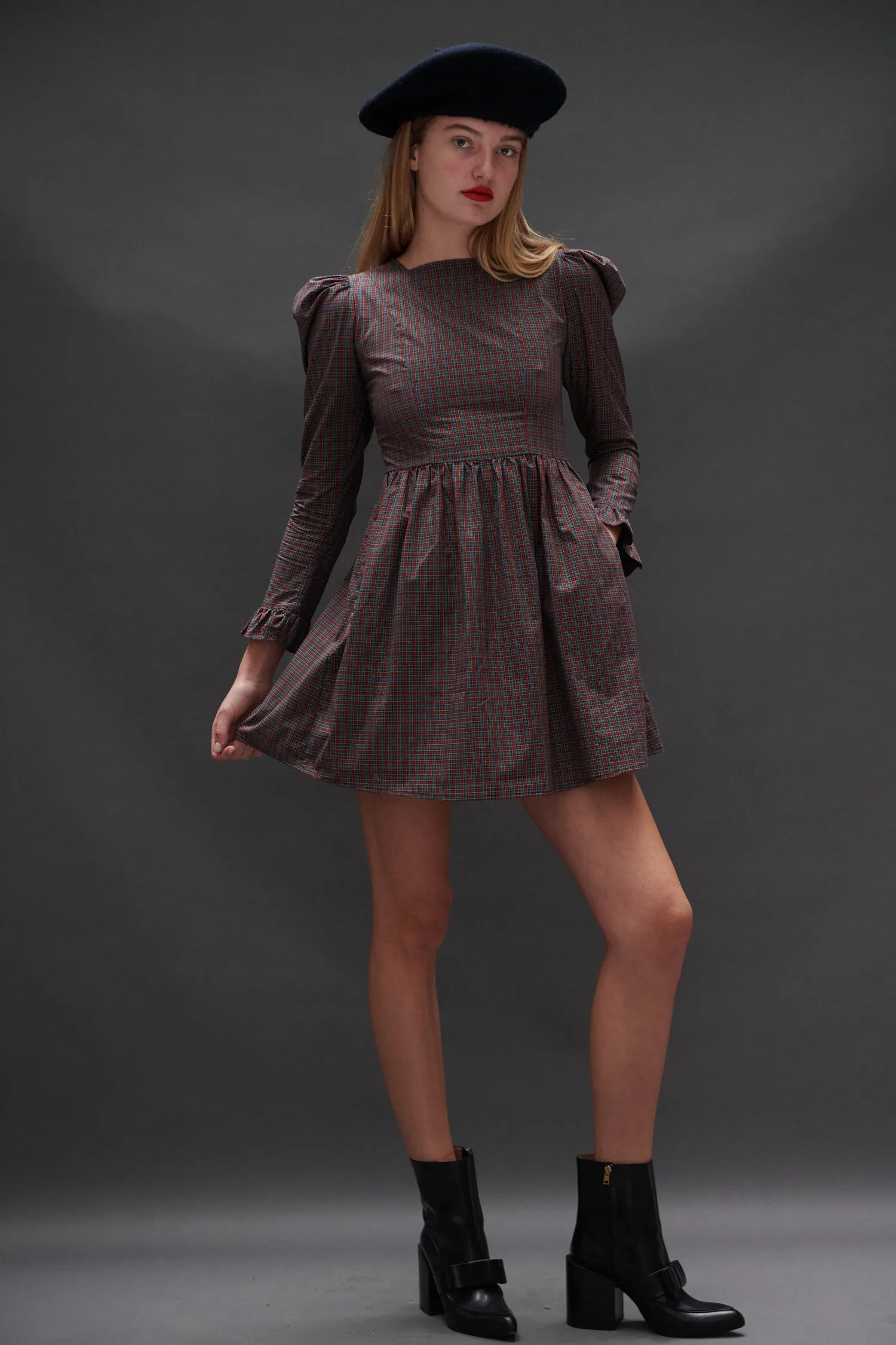 Square Neck Mini Prairie Dress in Burgundy Tartan sold by Batsheva product image thumbnail 4