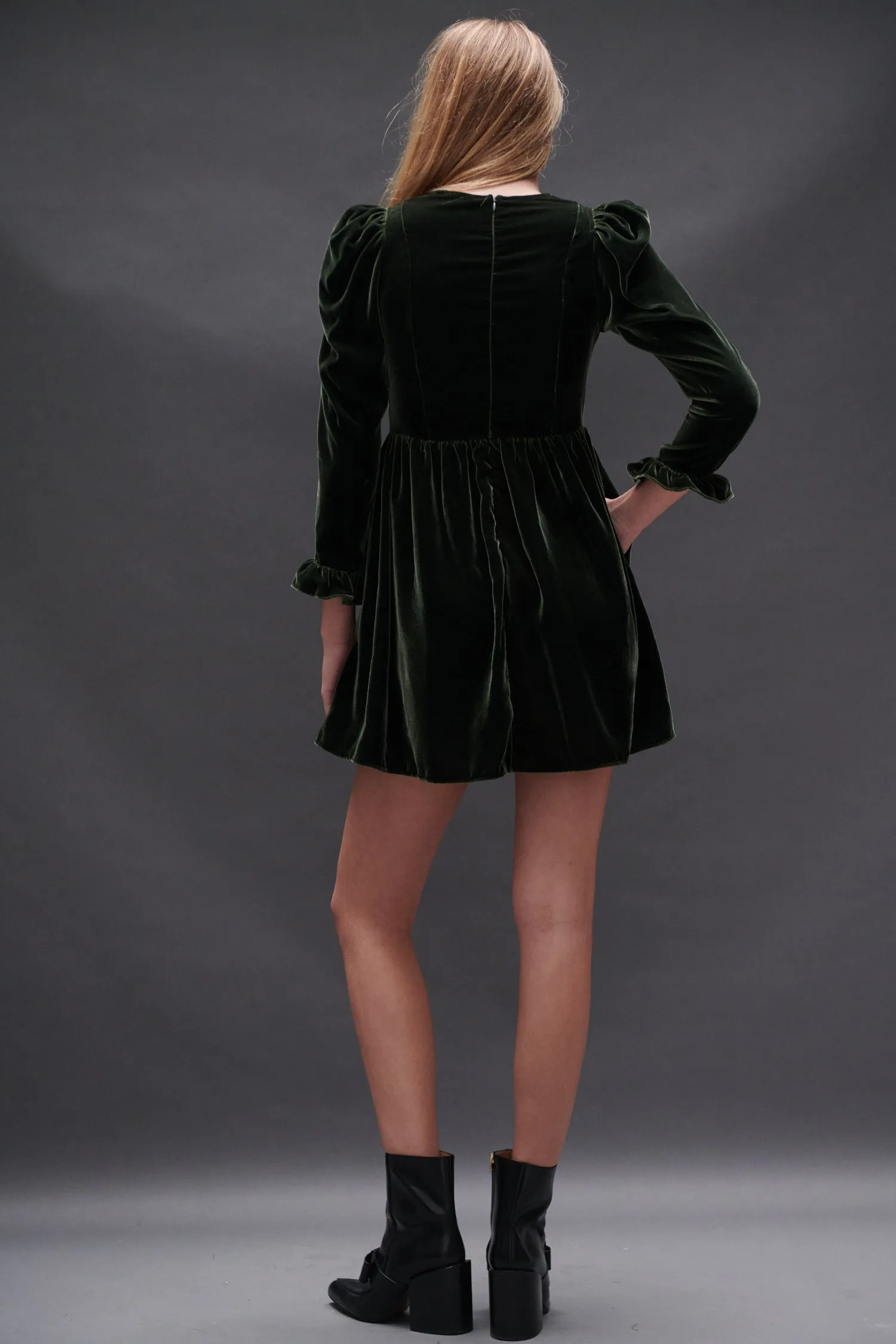Square Neck Mini Prairie Dress in Olive Velvet sold by Batsheva product image thumbnail 3