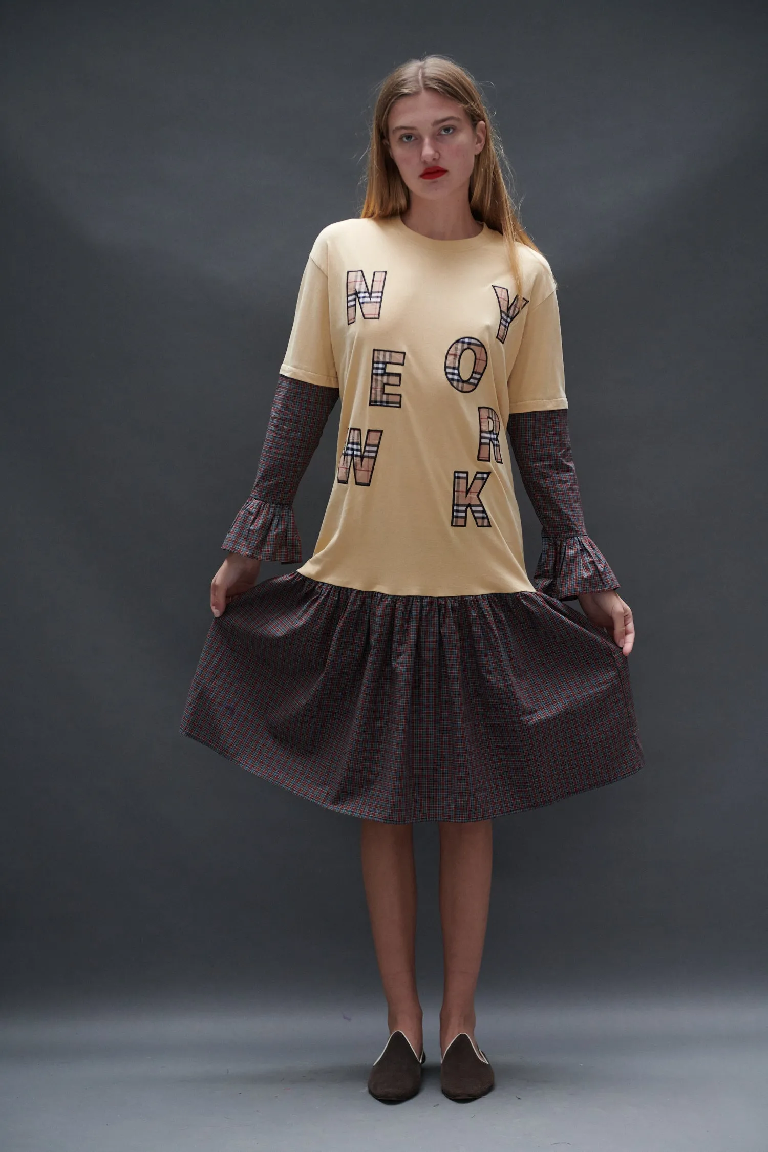 NEW YORK T-Shirt Dress in Burgundy Tartan sold by Batsheva product image thumbnail 2