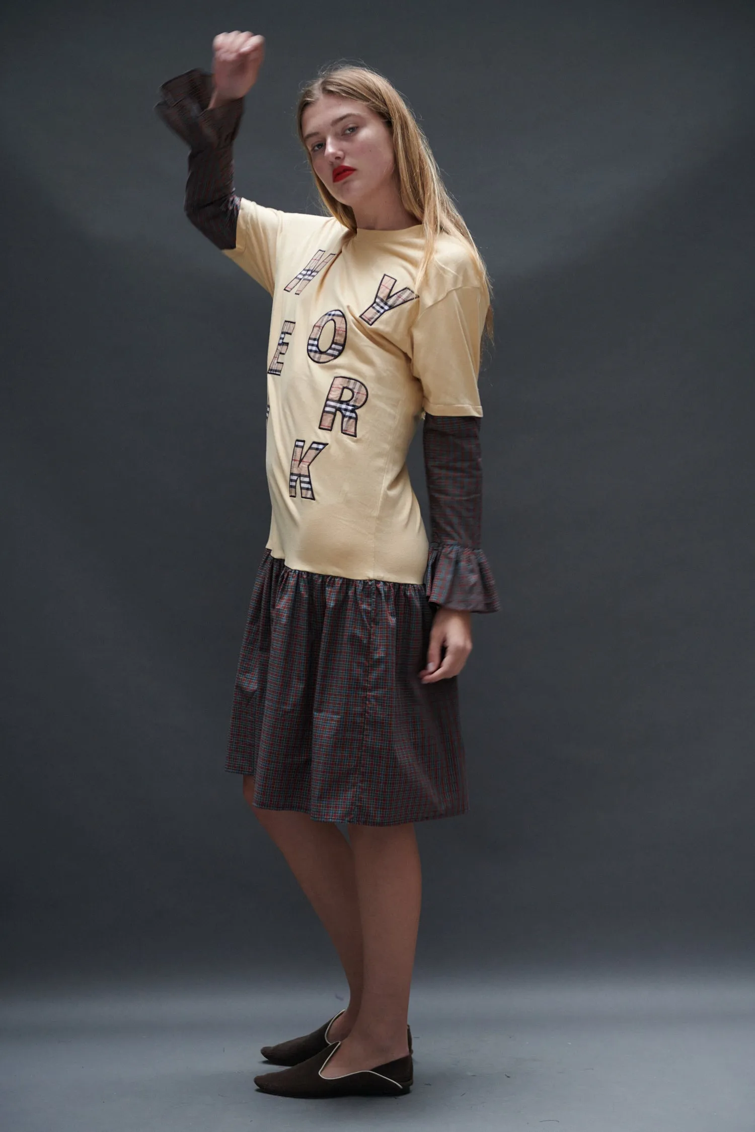 NEW YORK T-Shirt Dress in Burgundy Tartan sold by Batsheva product image thumbnail 5