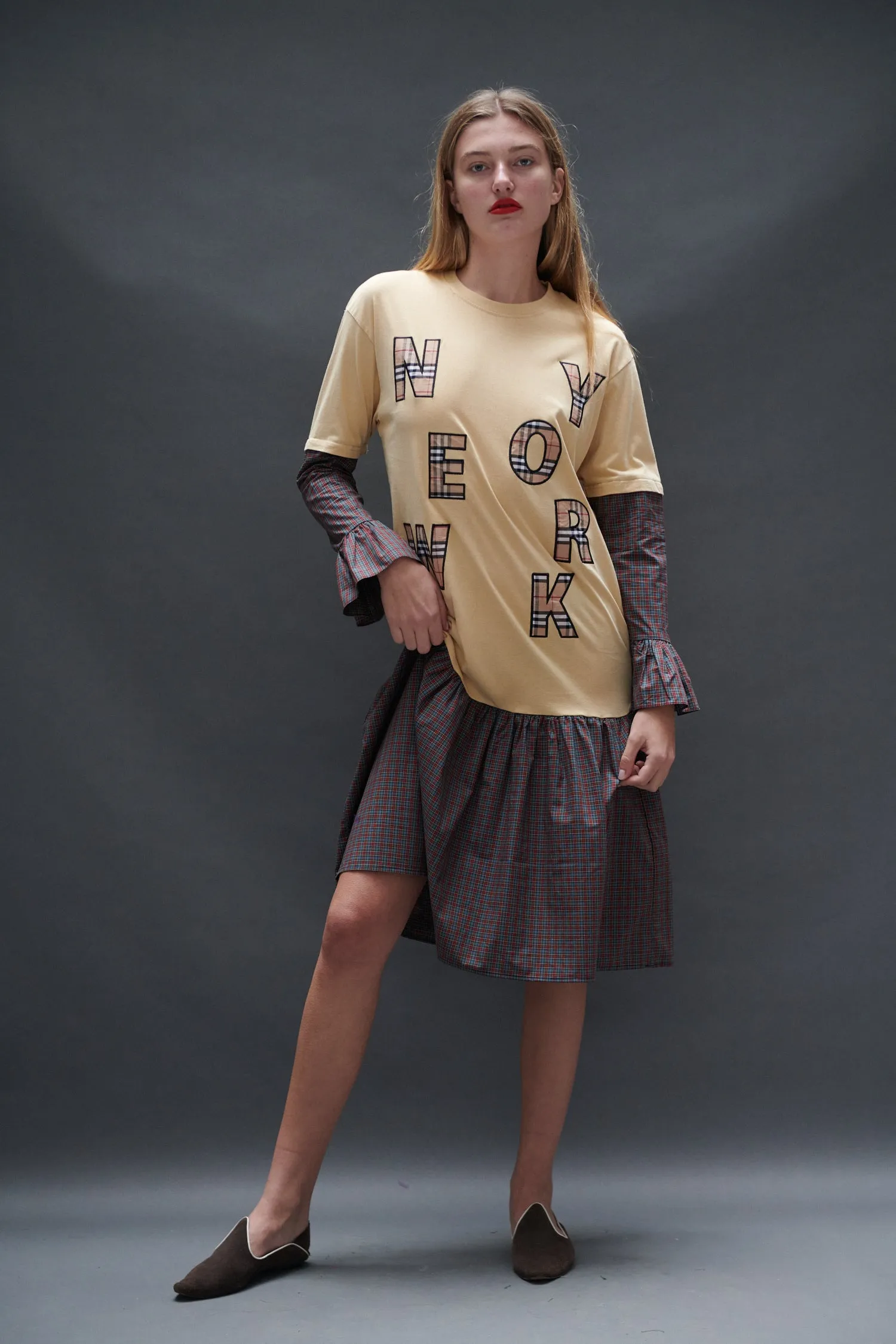 NEW YORK T-Shirt Dress in Burgundy Tartan sold by Batsheva product image thumbnail 3