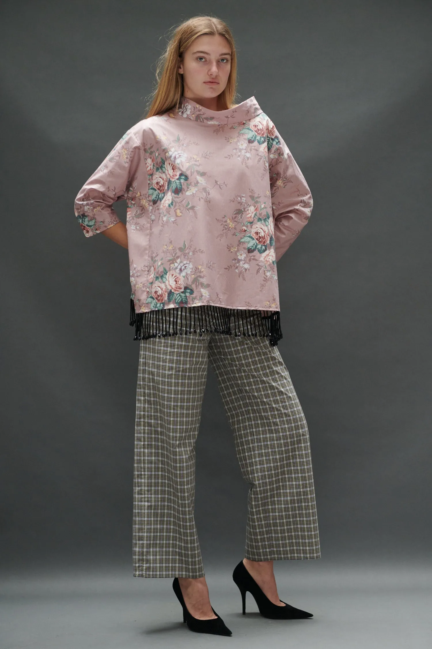 Abigail Coatdress in Rose Upholstery with Beaded Trim sold by Batsheva