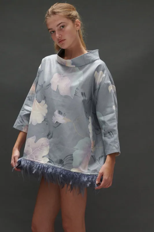 Abigail Coatdress in Grey Upholstery with Feathers sold by Batsheva