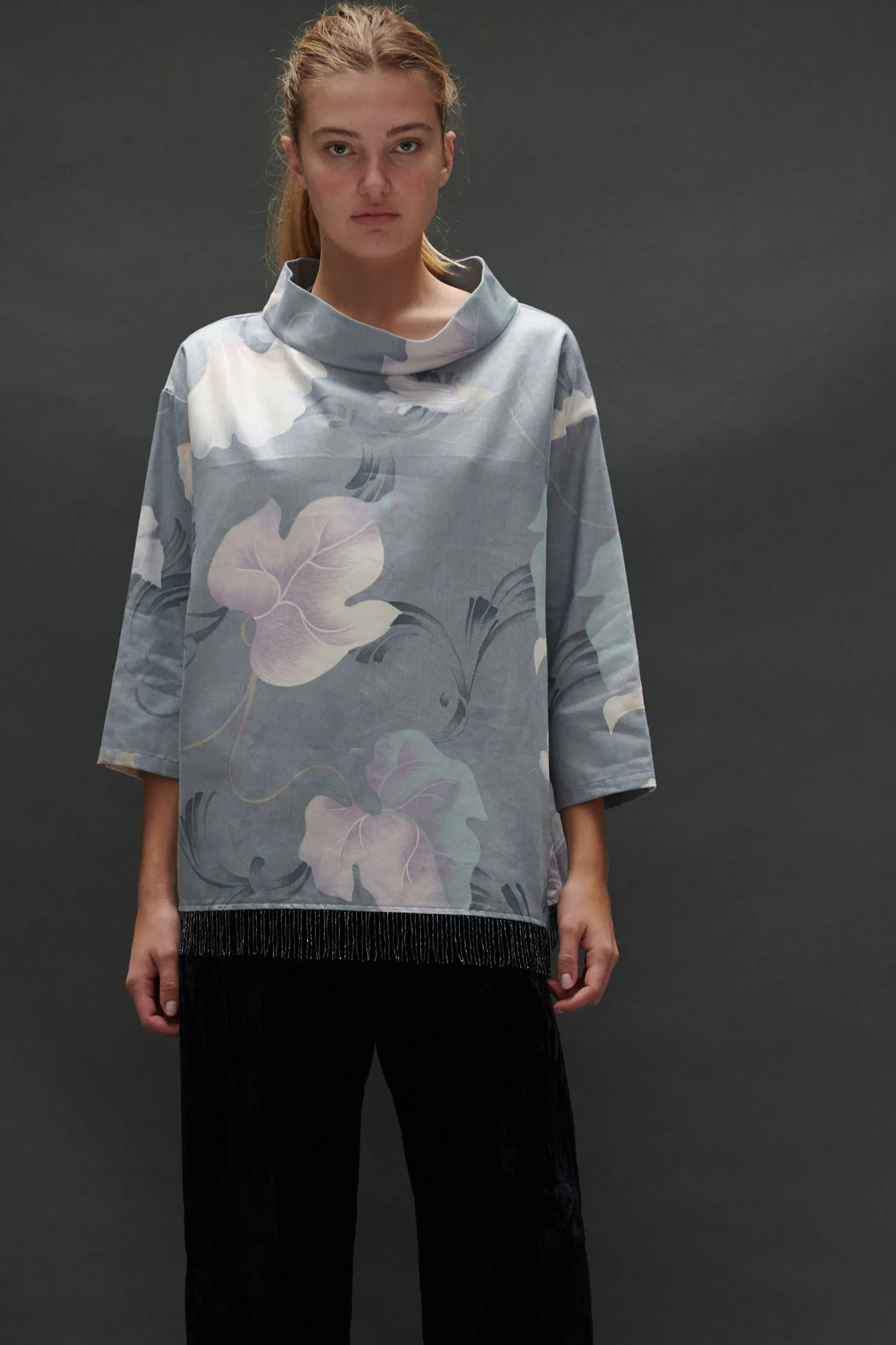 Abigail Coatdress in Grey Upholstery with Beaded Trim sold by Batsheva