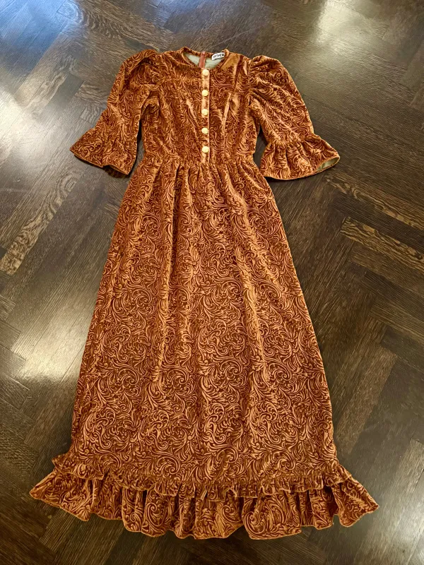 Ella Dress in Rust Embossed Velvet made by Batsheva