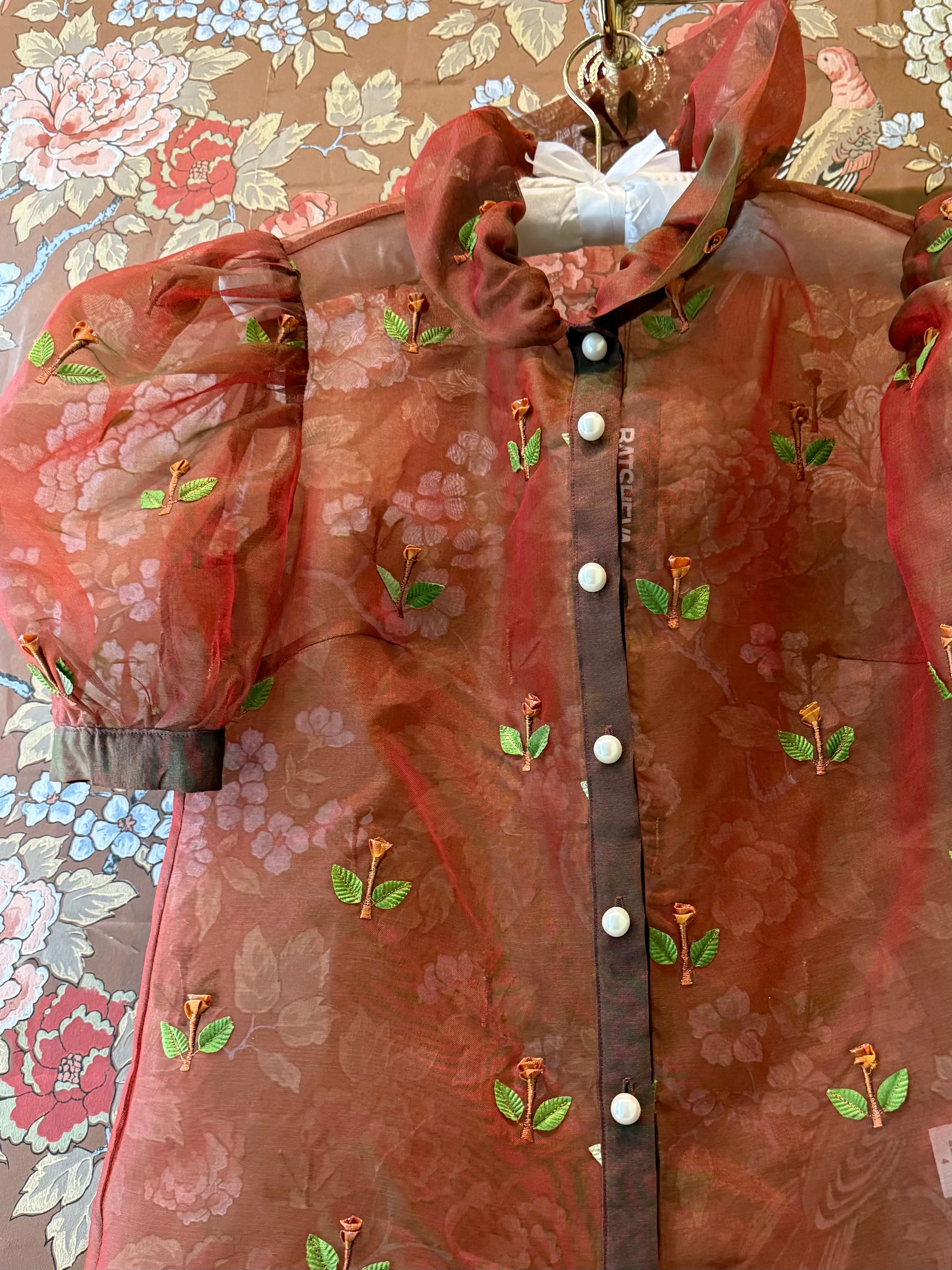 Lou Blouse in Burgundy Silk Organza sold by Batsheva product image thumbnail 3